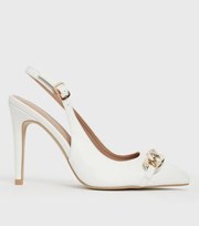 New Look Wide Fit White Chain Stiletto Heel Slingback Court Shoes